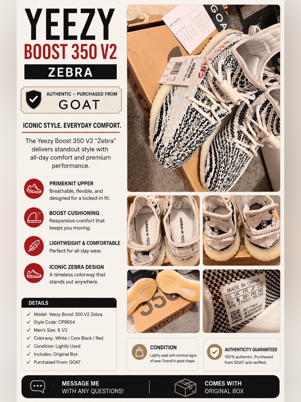 adidas White & Black Yeezy Boost 350 V2 'Zebra'